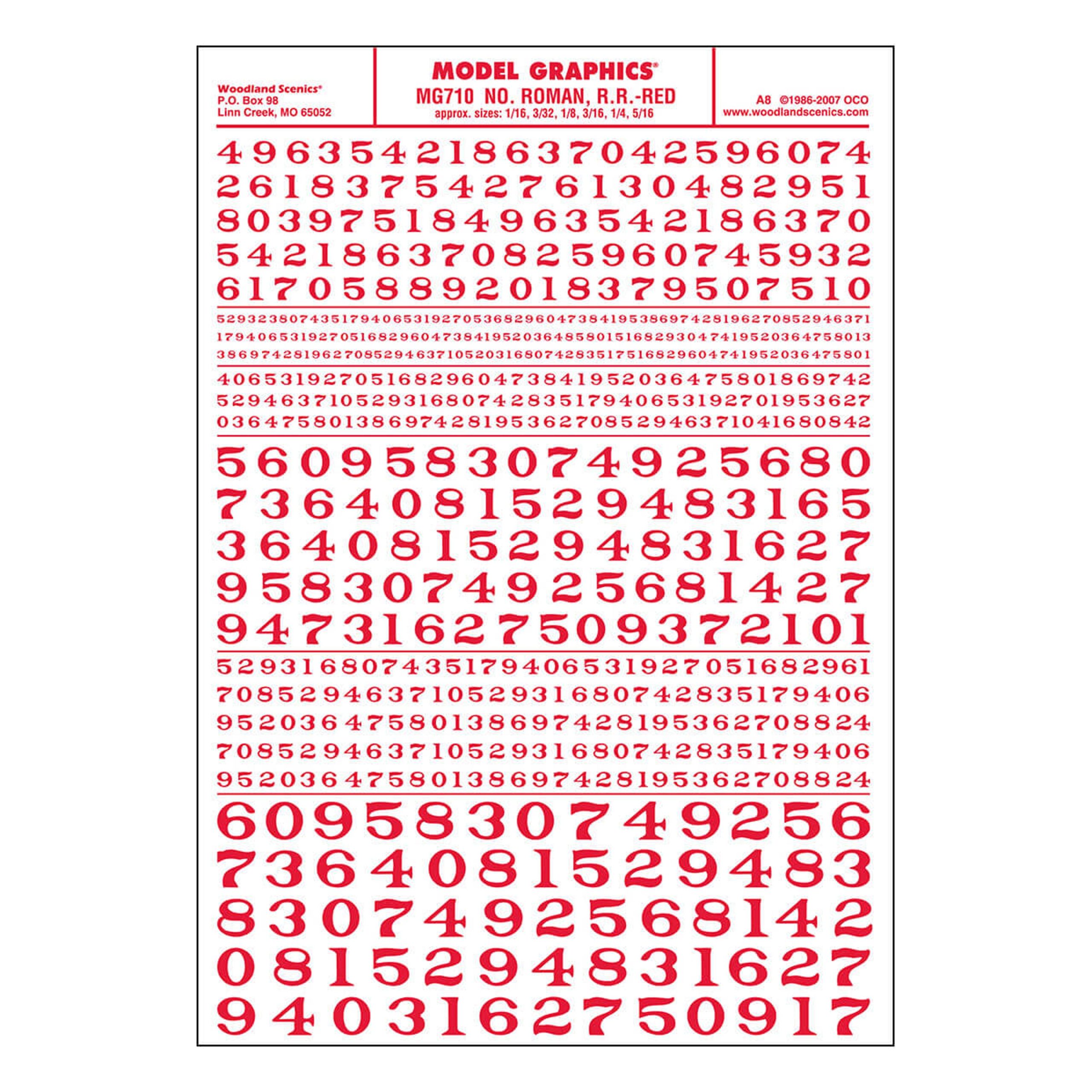 Woodland Scenics Roman R.R. Numbers (Red)