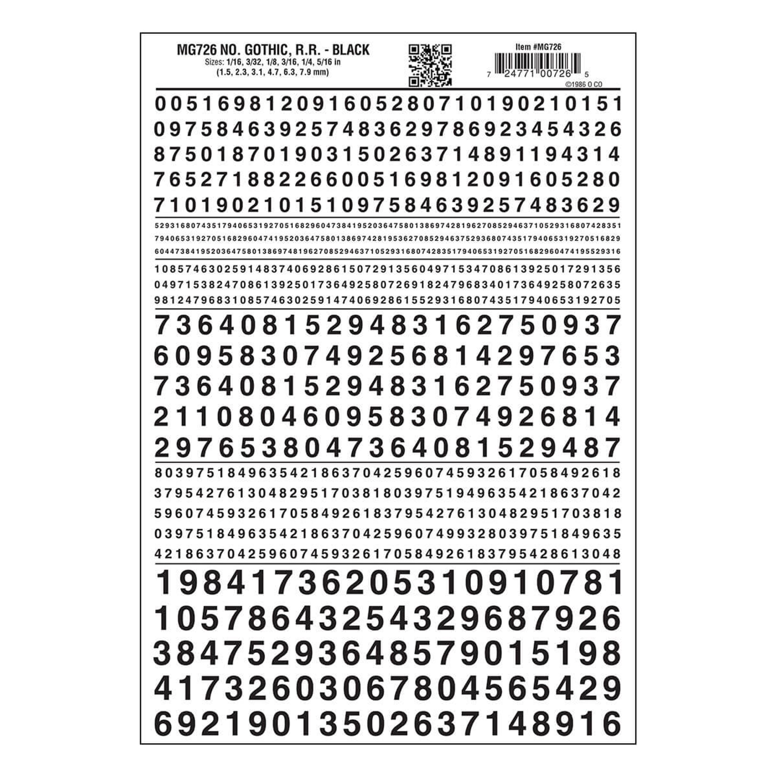 Woodland Scenics Gothic R.R. Numbers (Black)