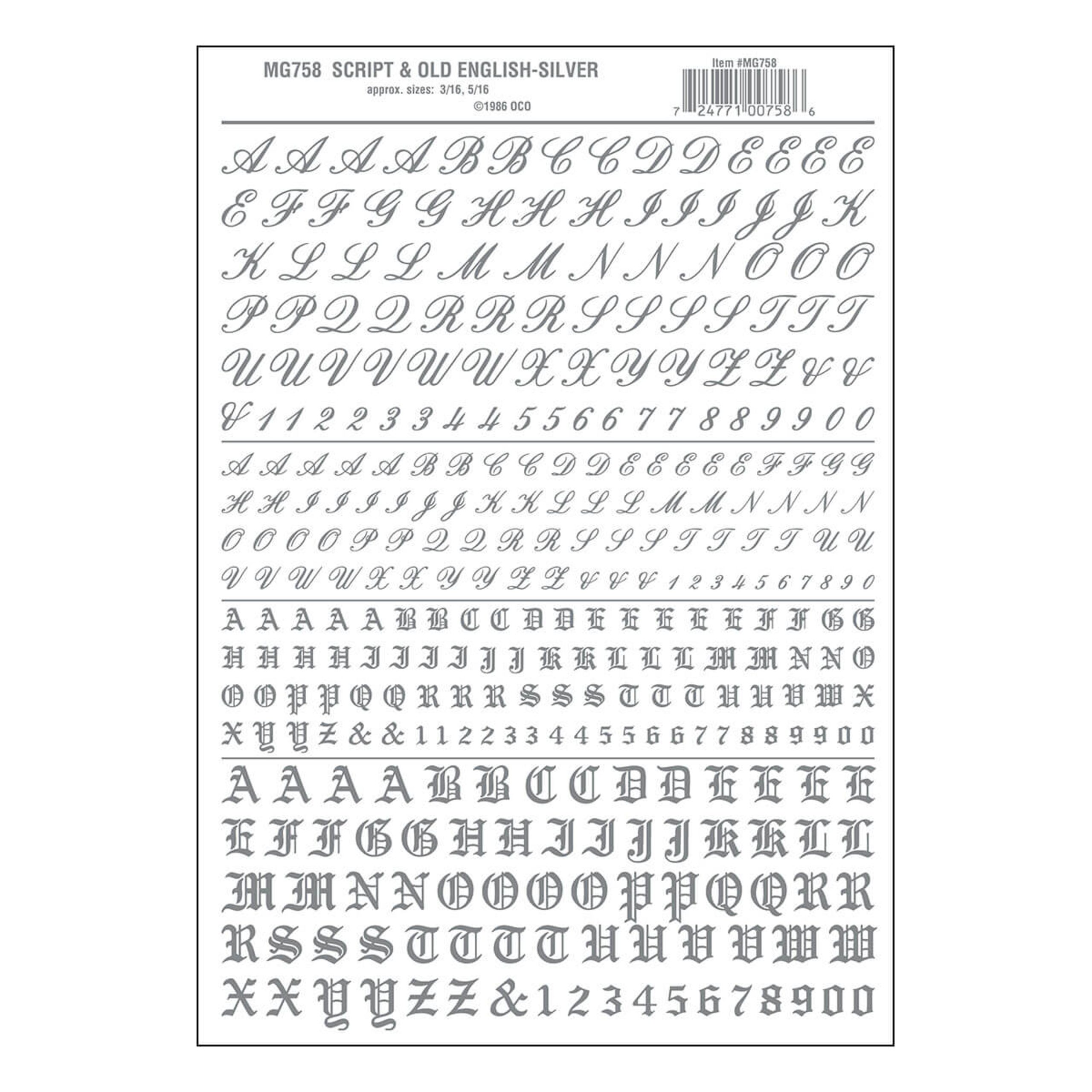 Woodland Scenics Script and Old English Letters (Silver)