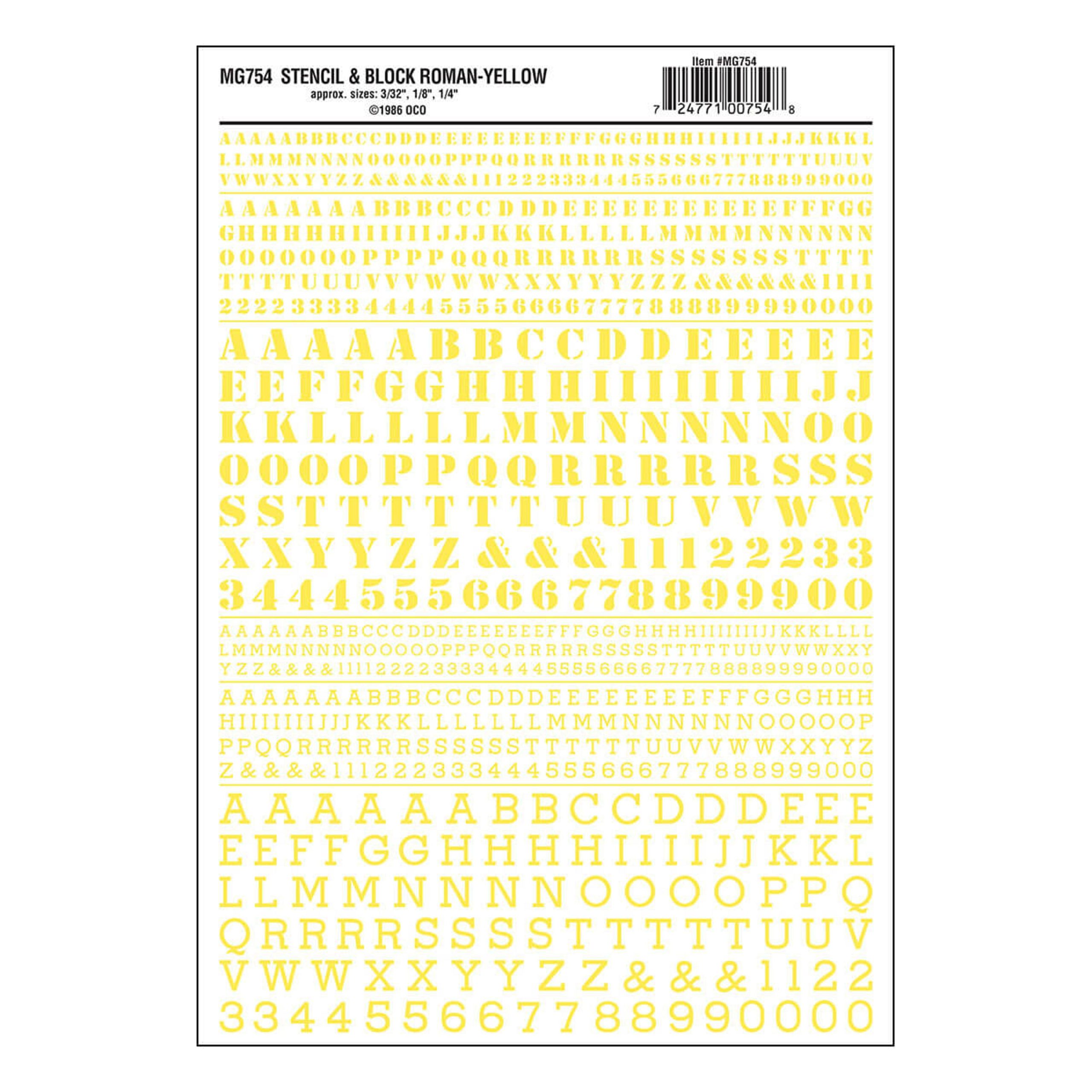 Woodland Scenics Stencil and Block Roman Letters (Yellow)