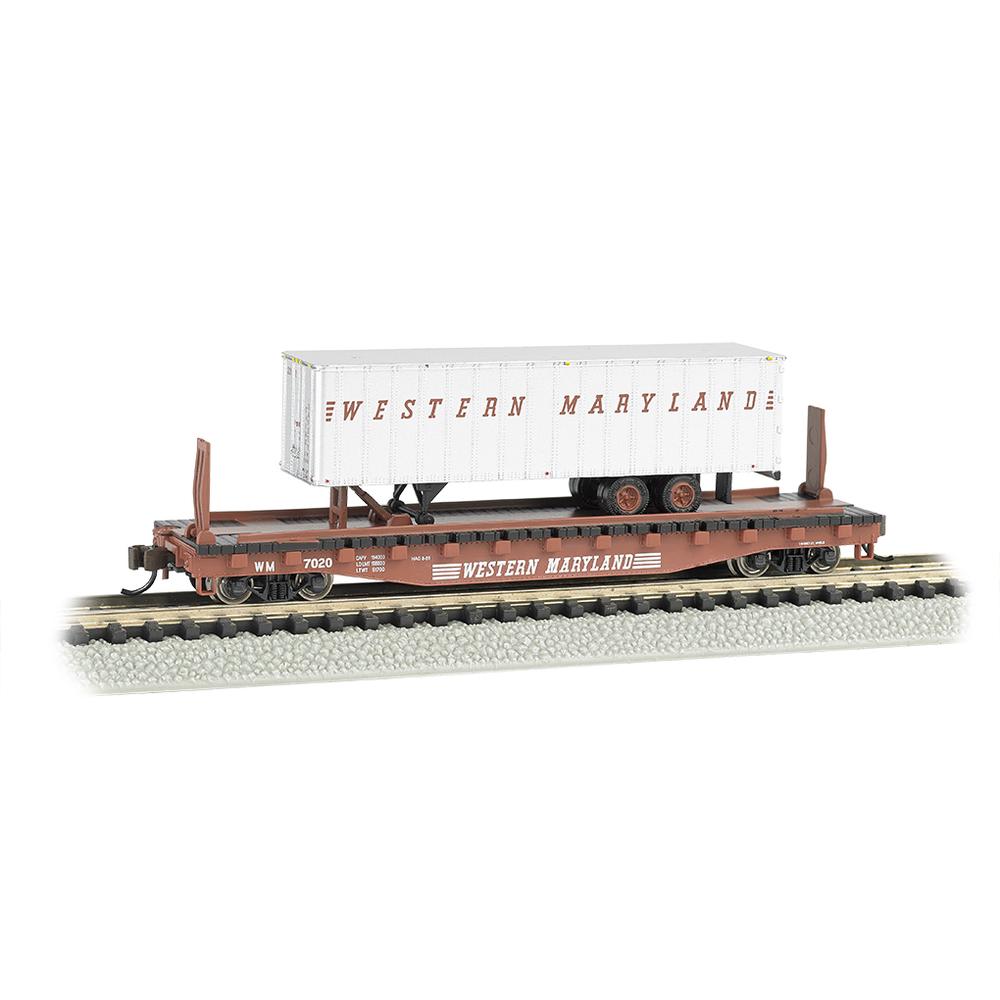 Bachmann N-Scale Western Maryland 52ft Flat Car w/ 35ft Trailer