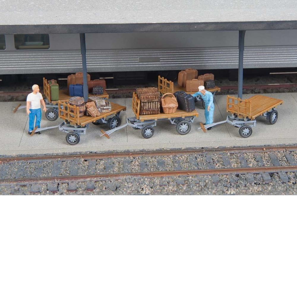 HO Baggage Carts - Plastic Kit -- Gray pkg(5)