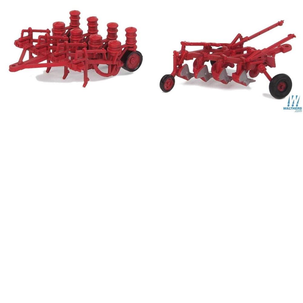 HO Farm Plow and Planter - Assembled -- Red