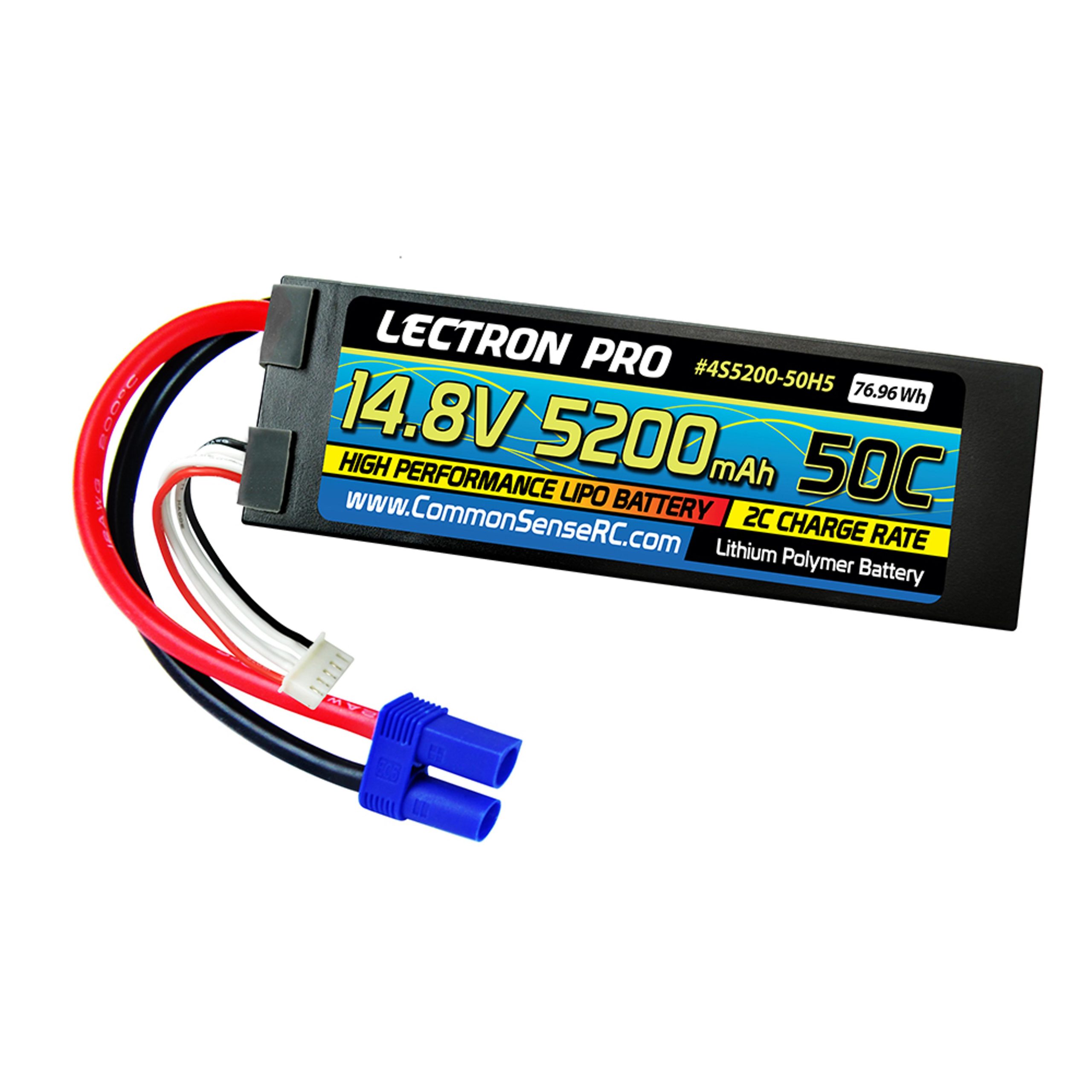Lectron Pro 14.8v 5200mAh 50C LiPo Battery w/ Hard Case, EC5 Connector