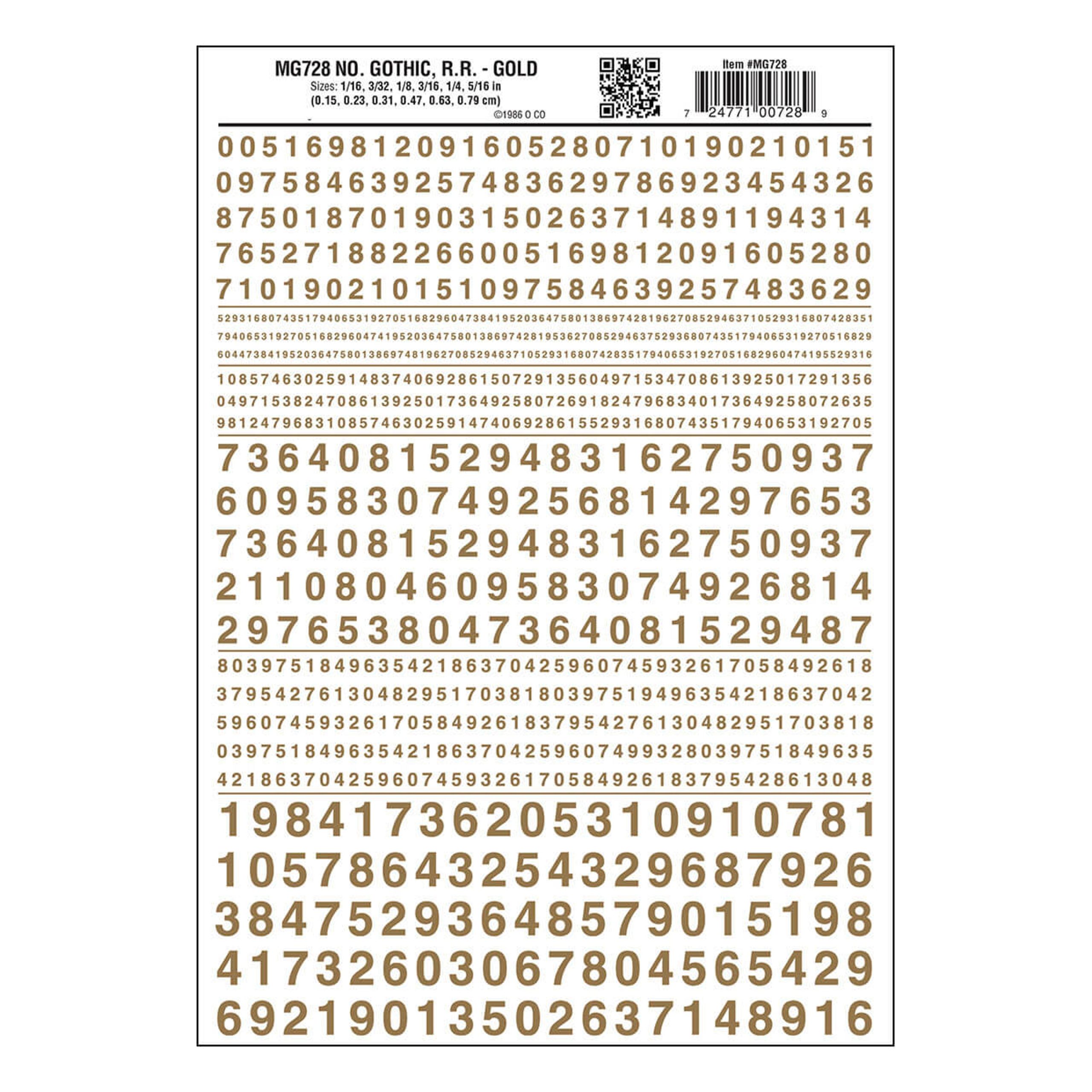 Woodland Scenics Gothic R.R. Numbers (Gold)