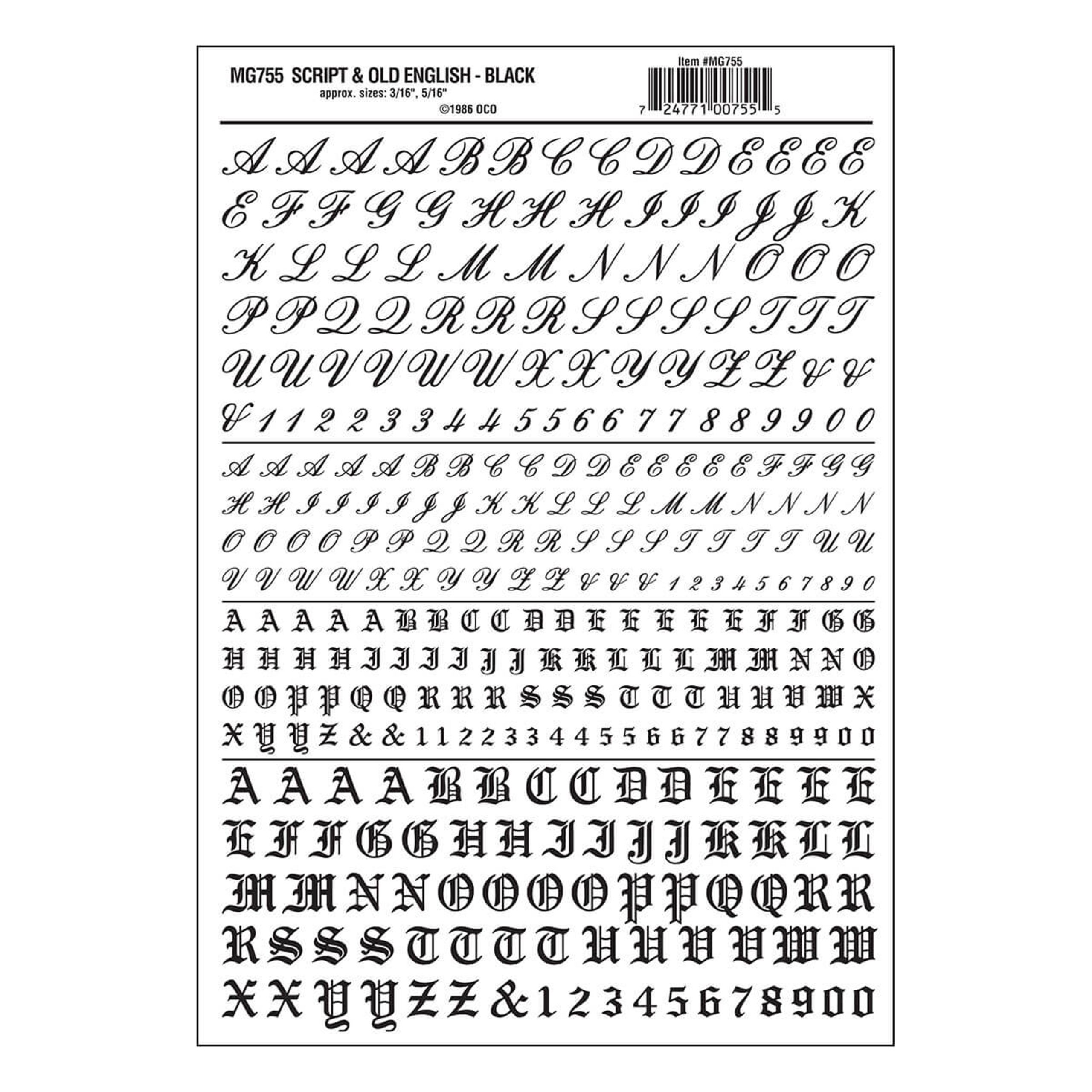 Woodland Scenics Script and Old English Letters (Black)