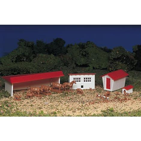 HO Farm Buildings & Animals Kit