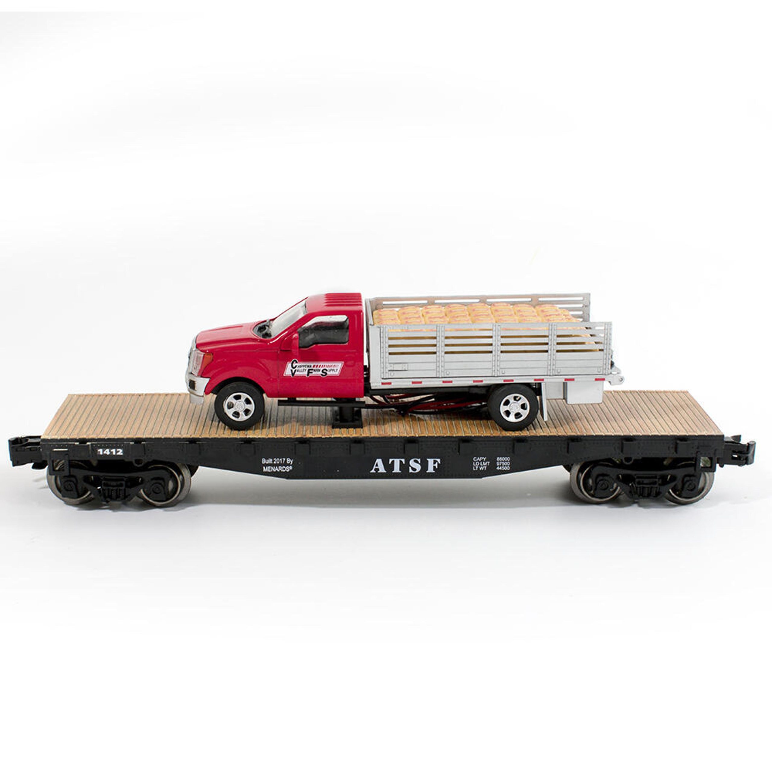 O-Scale A.T.S.F. Flatcar with Lighted Stake Truck