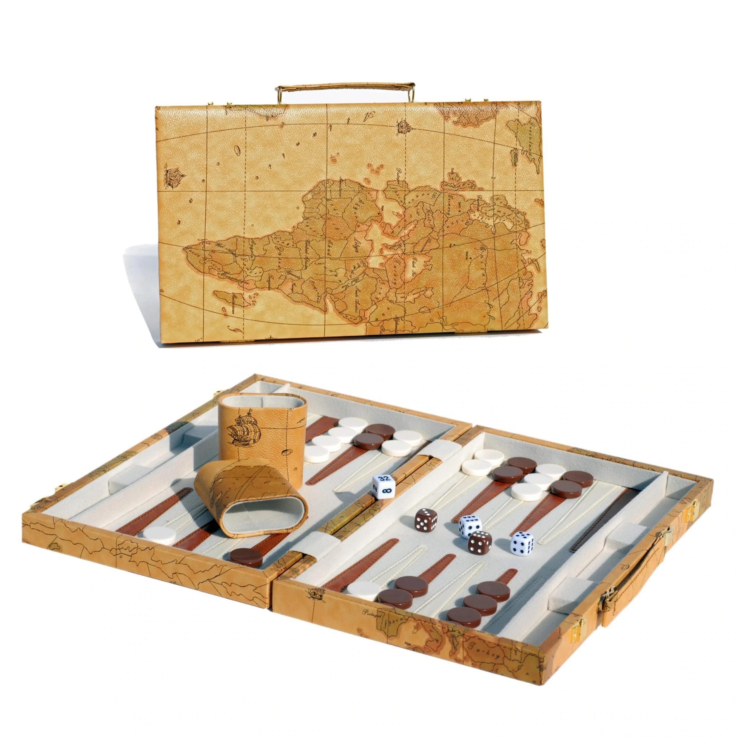 Wood Expressions Tan Map Style Backgammon