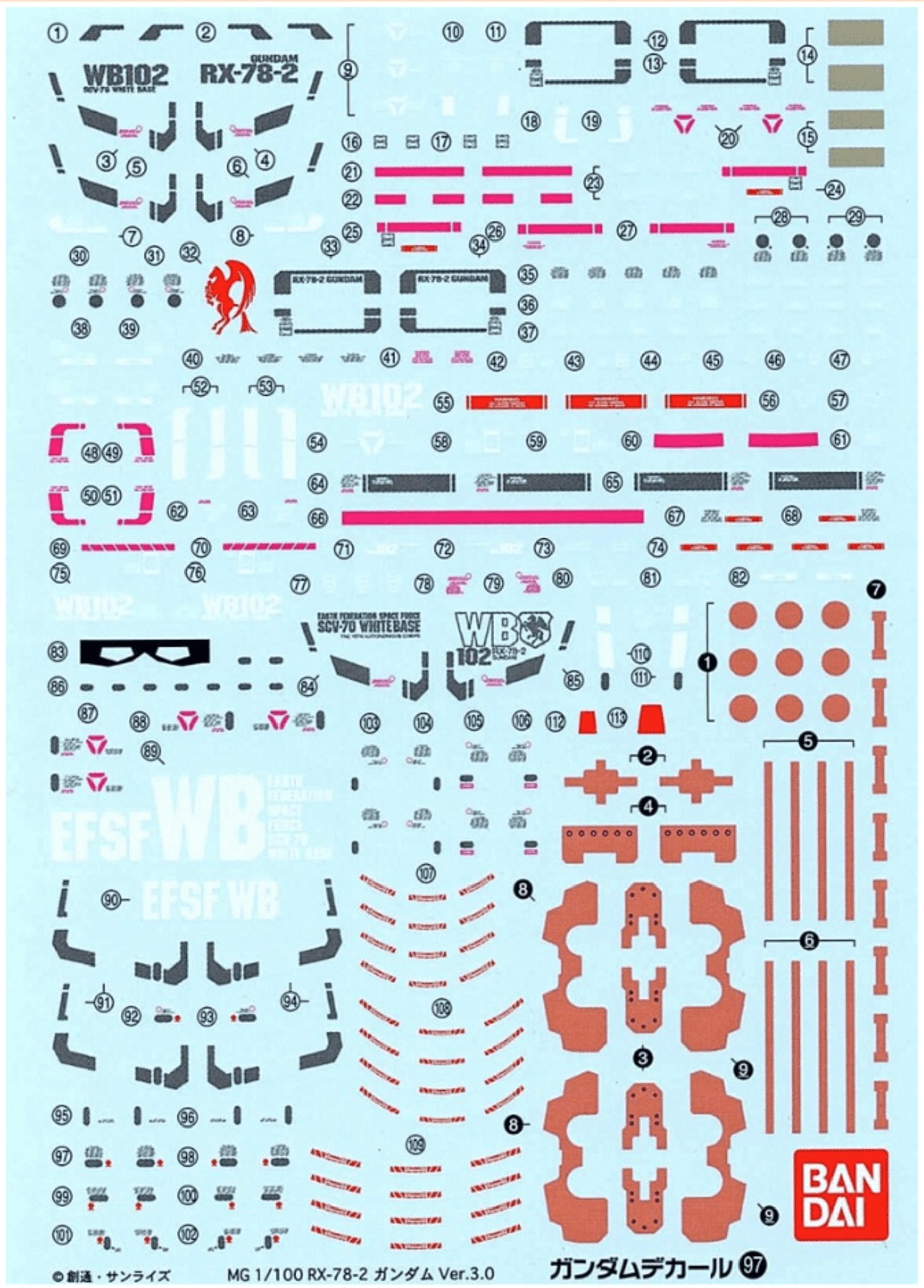 Bandai Gundam Decal 97 - MG RX-78-2 V3.0