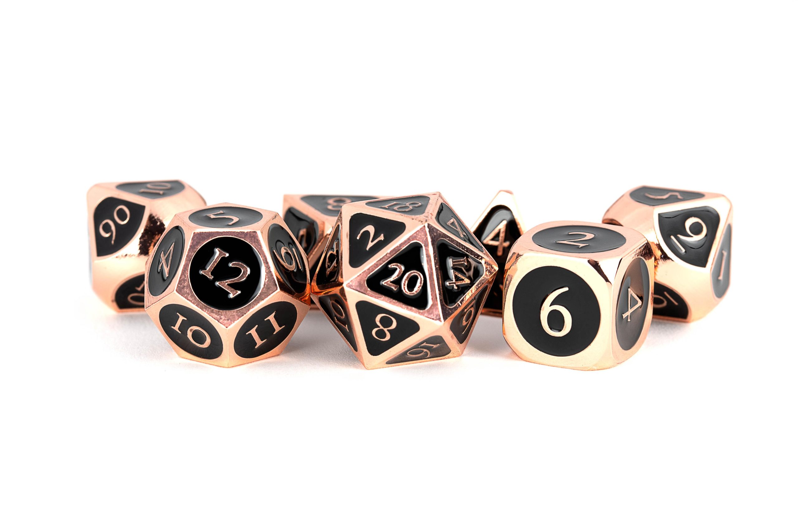 Metallic Dice - 16mm Antique Copper w/ Black Enamel Polyhedral Dice Set