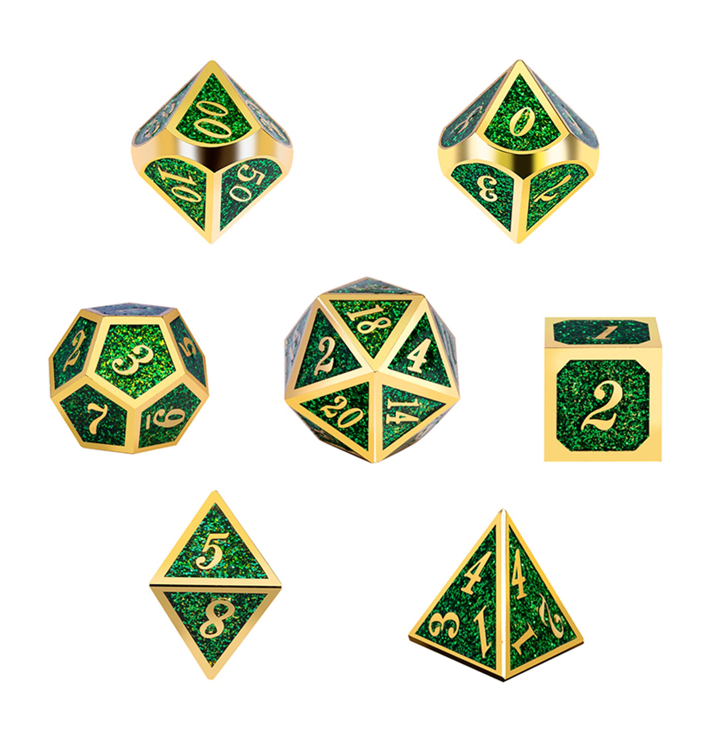 Dice Habit Polyhedral Metal and Enamel 7 Die Set - Glitter Green/Gold