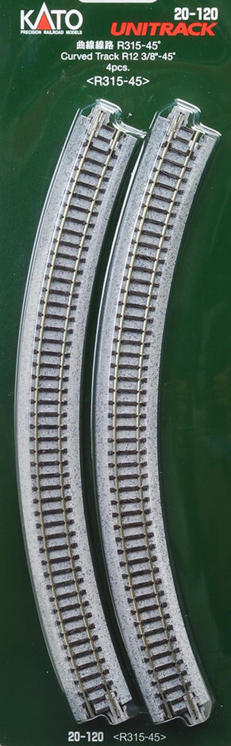 Kato N Scale Unitrack Curved Track 12 3/8in 45D (4 pcs)
