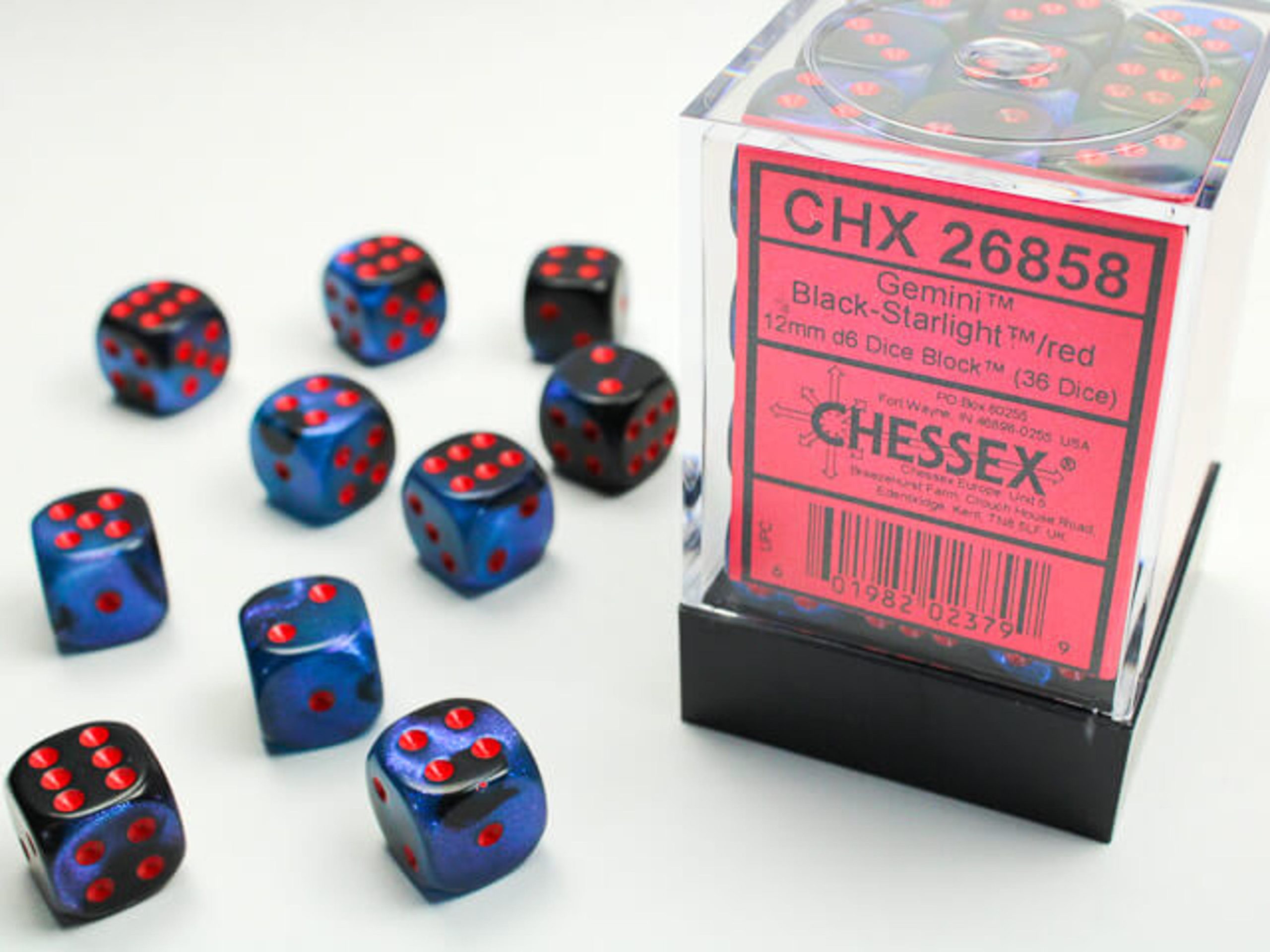 Chessex 12mm Gemini Black-Starlight/Red Dice Block D6 (36 pc)