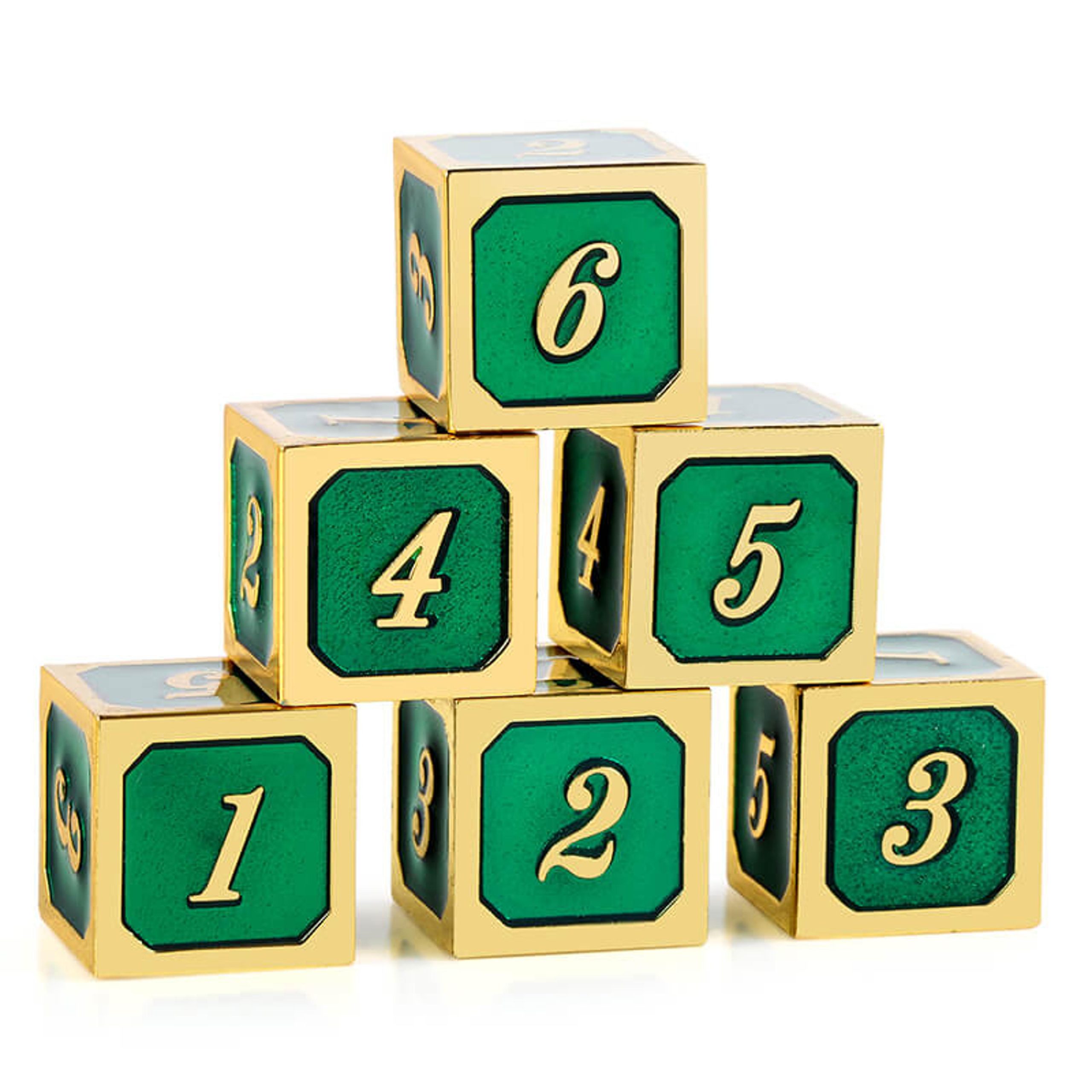 Dice Habit Metal and Enamel 12pc D6 Set - Green/Gold