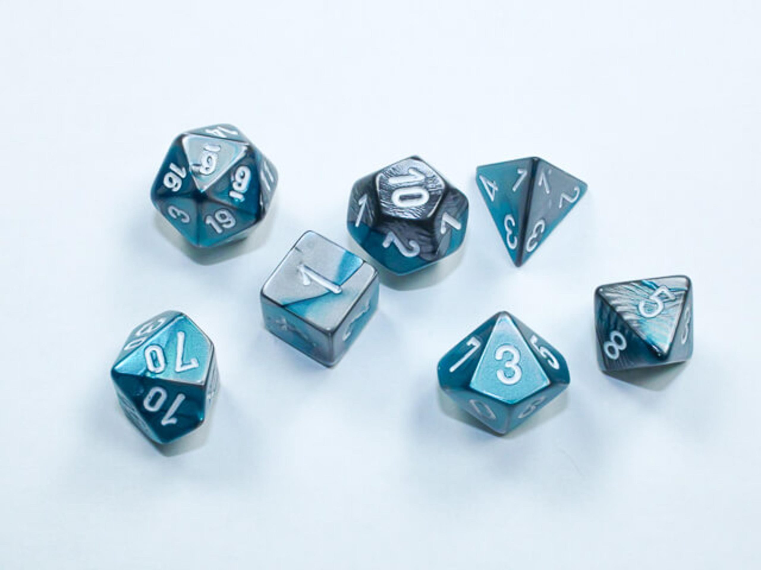 Chessex Mini-Polyhedral Gemini Steel-Teal/White 7 Die Set