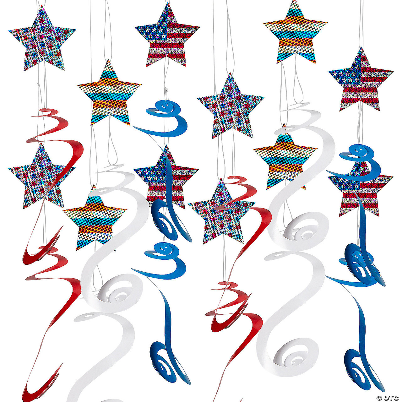 25" Prismatic Patriotic Star Hanging Swirls - 12 Pc.