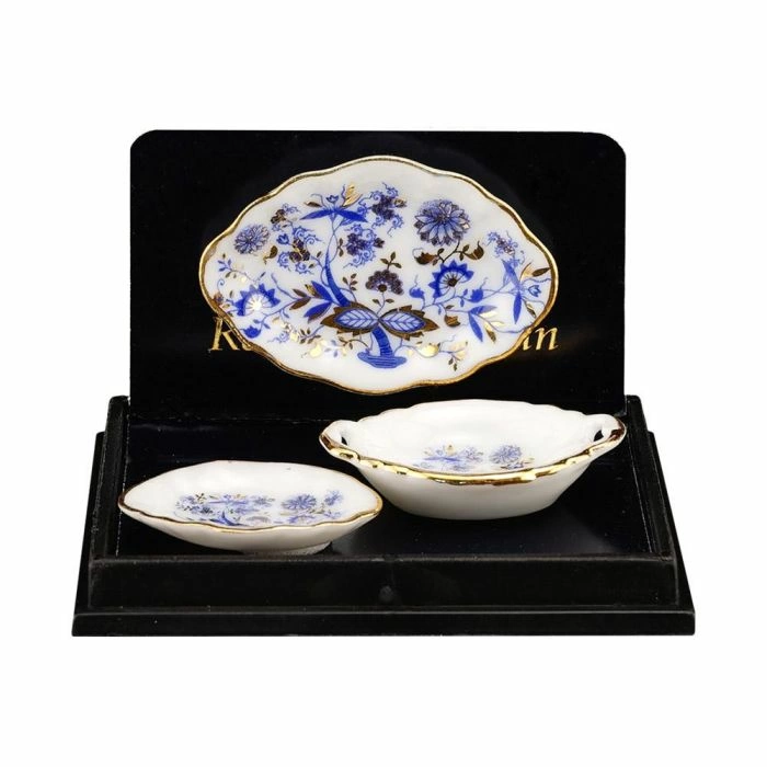Blue and Gold Serving Dishes, Pack of 3