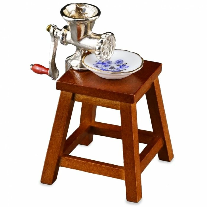 Meat Grinder with Blue and Gold Porcelain