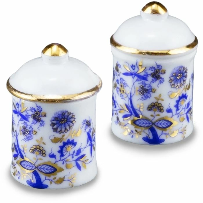 Two Blue and Gold Porcelain Storage Containers