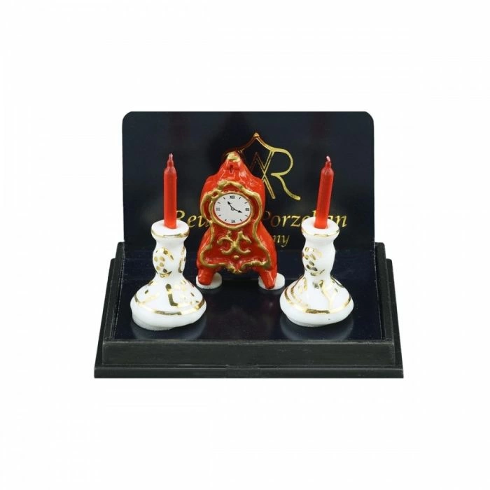 Red Mantle Clock and Candles