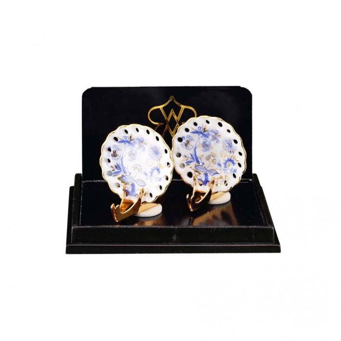 Blue and Gold Plates with Stands