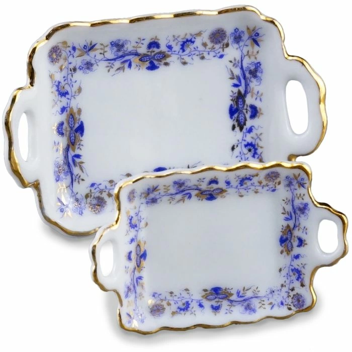 Two Blue and Gold Porcelain Trays