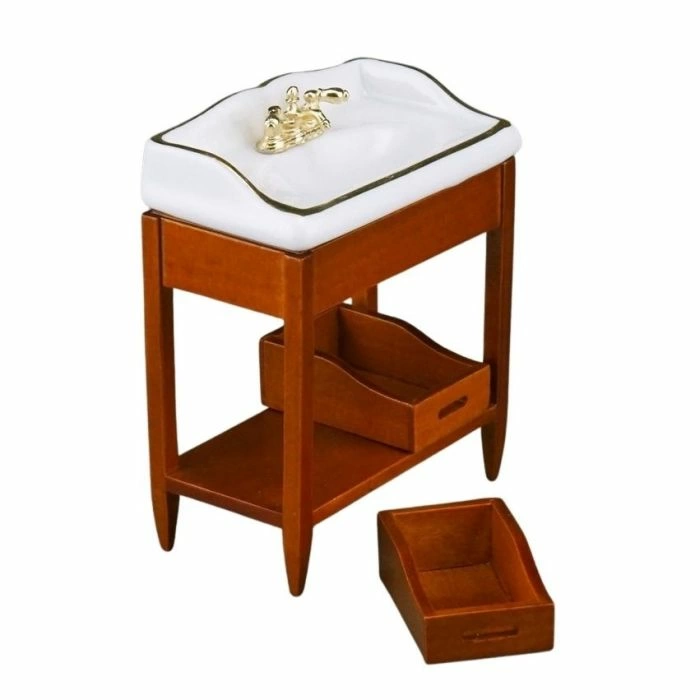 White Sink On Wooden Stand
