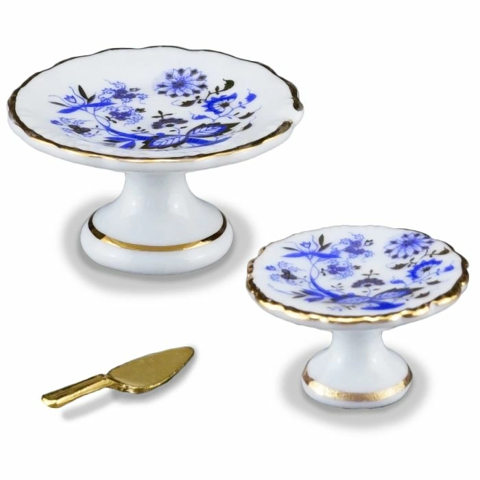 Two Blue and Gold Porcelain Cake Stands