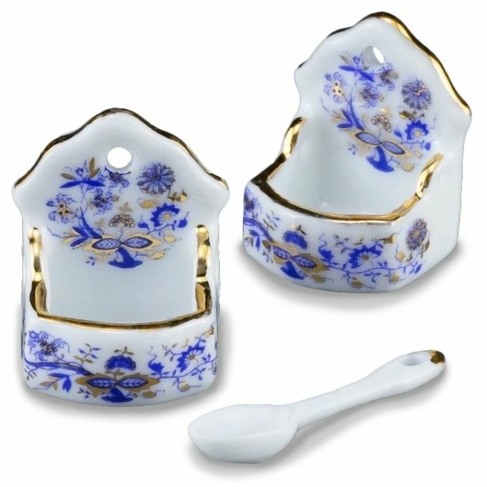 Two Blue and Gold Porcelain Salt Cellars