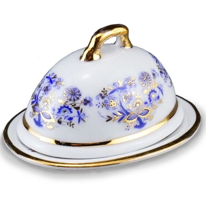 Blue and Gold Serving Dish with Lid