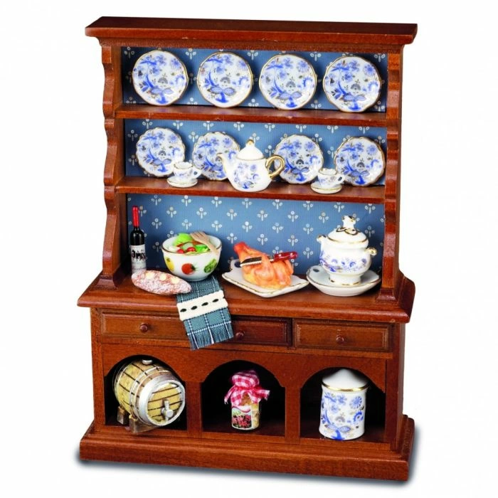 Kitchen Dresser with Blue and Gold Accessories