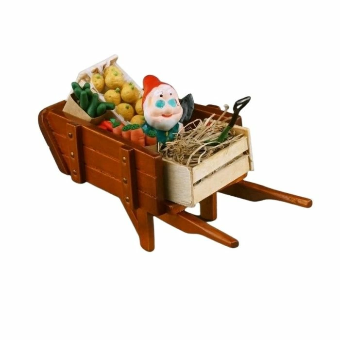 Wheelbarrow with Gnome and Produce