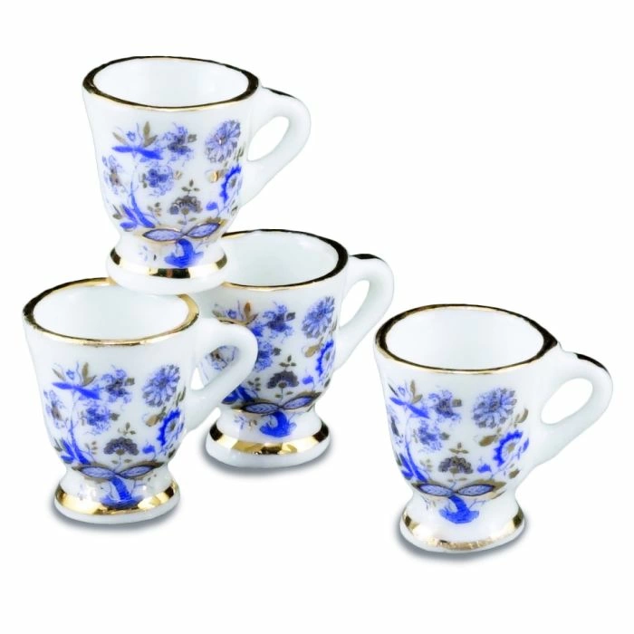 Set of 4 Blue and Gold Mugs