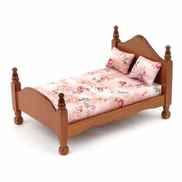 Wooden Bed with Matress and Pillows