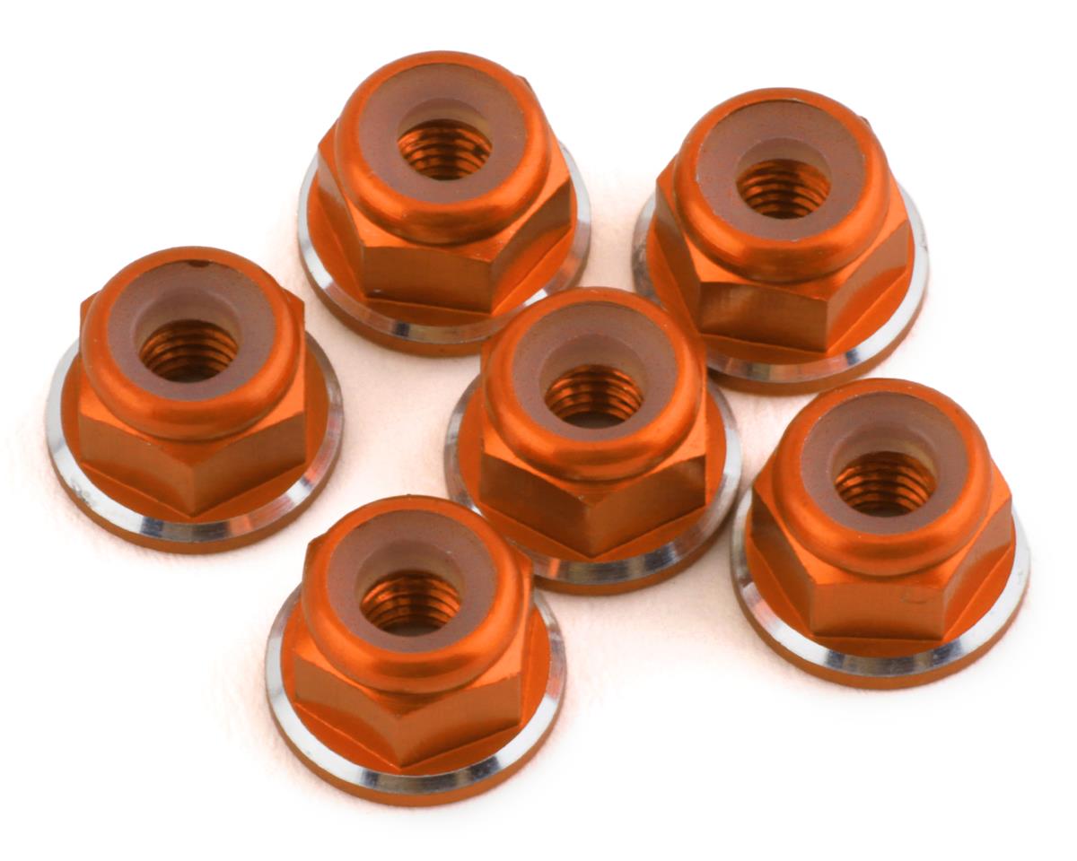 1UP Racing 3mm Aluminum Flanged Locknuts w/Chamfered Finish (Orange) (6)