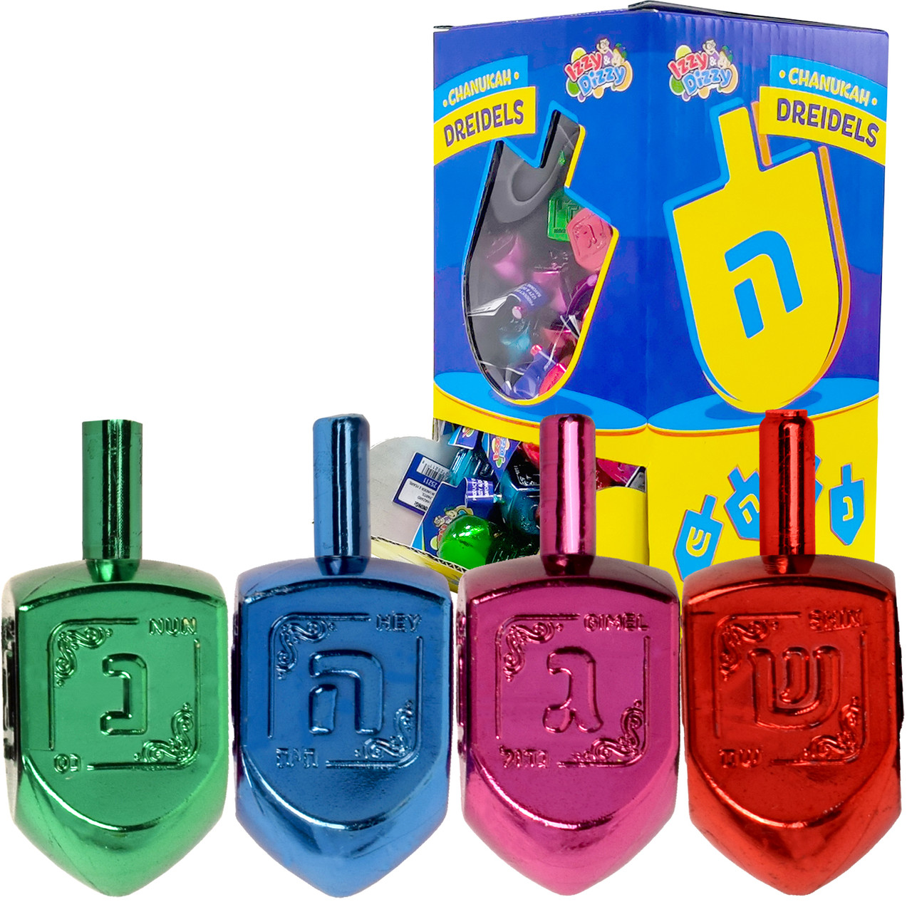 50 Multi Colors Metallic Dreidles - Large - 2.75"