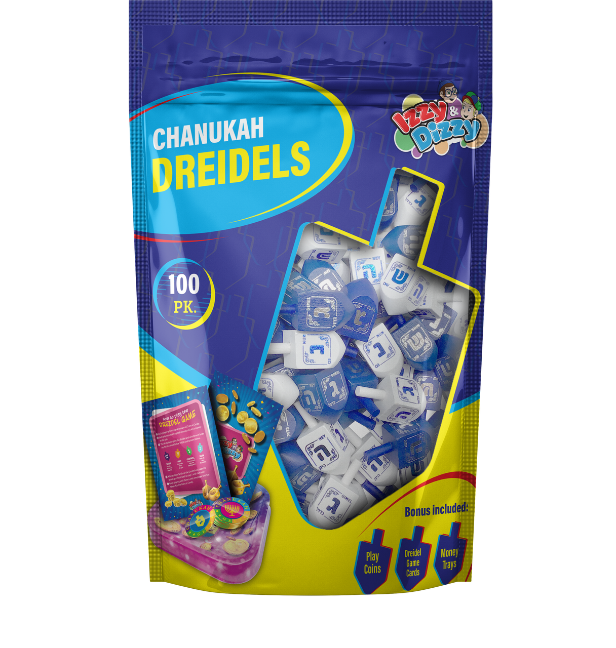 100 Medium Blue & White Chanukah Dreidels - 1.75" - On Sale!