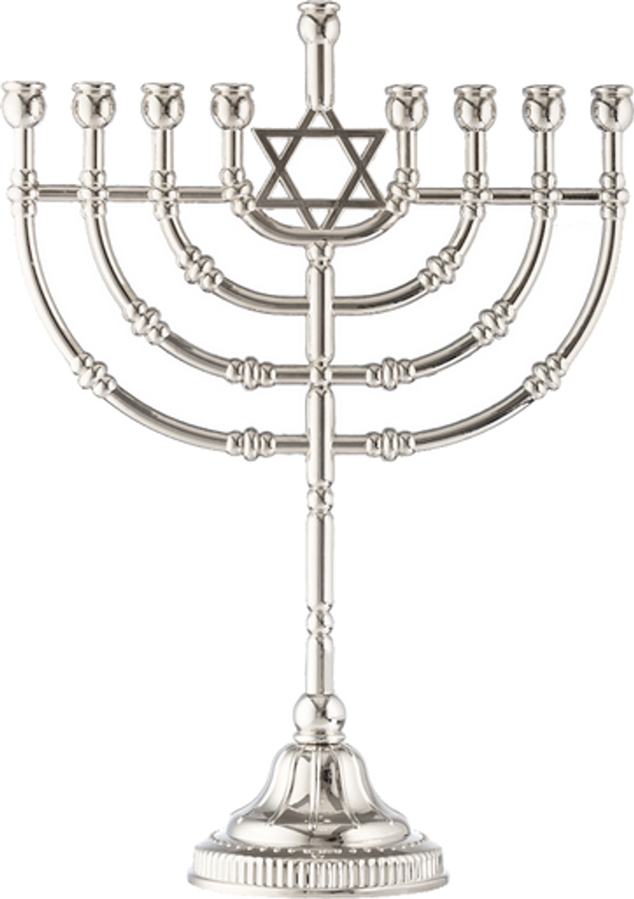 12" Traditional Menorah Nickle Plated W: 8.75” H: 12”