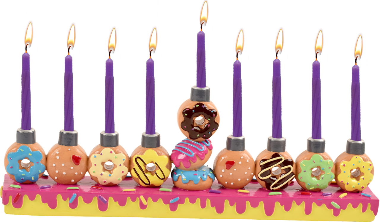 Hand Painted Resin Menorah - Chanukah Donuts
