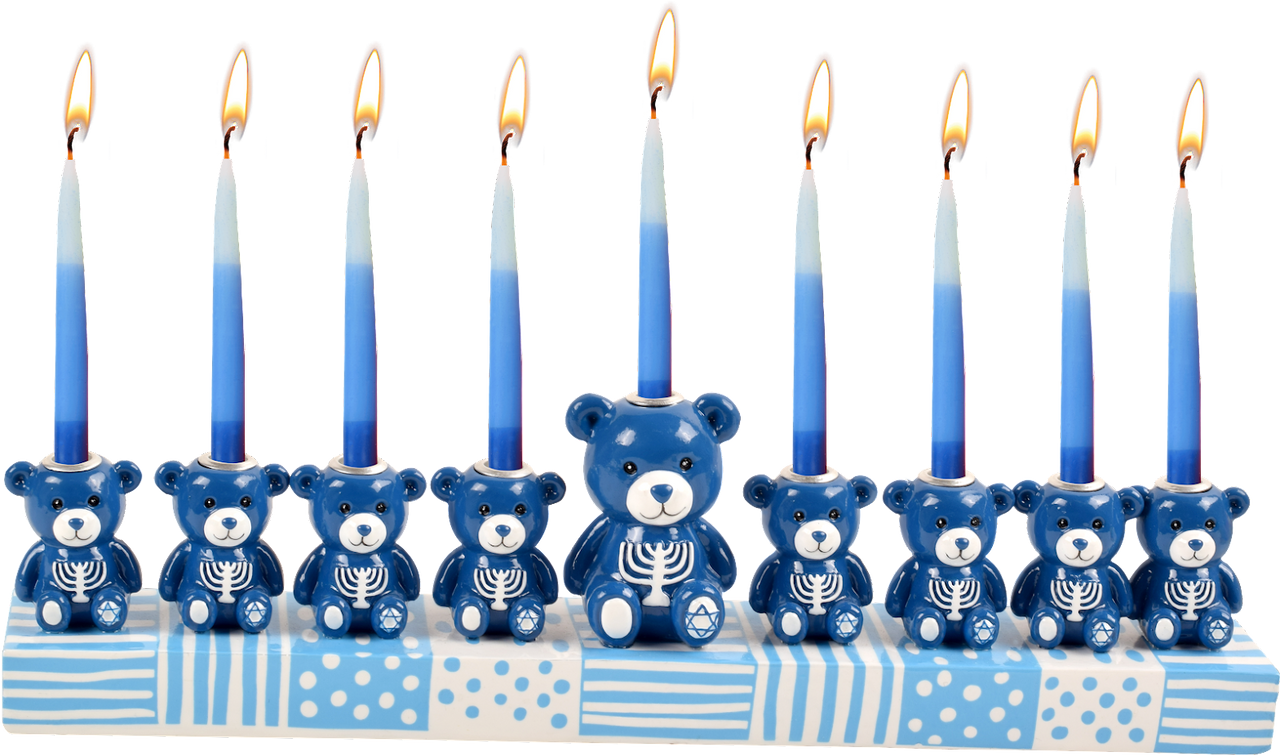 Hand Painted Resin Menorah - Teddy Bears