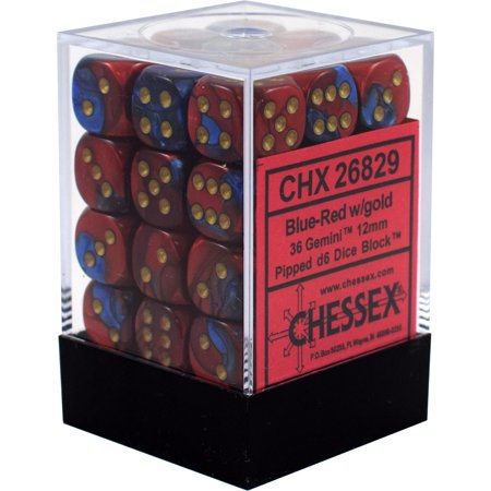 CHX26829: Gemini - 12mm D6 Blue-Red w/gold (36)