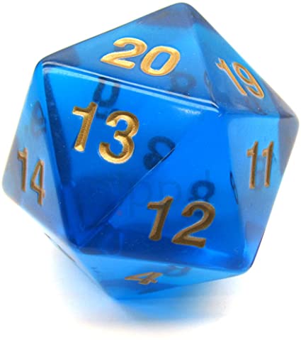 Transparent: 55mm Sapphire Gold Countdown D20