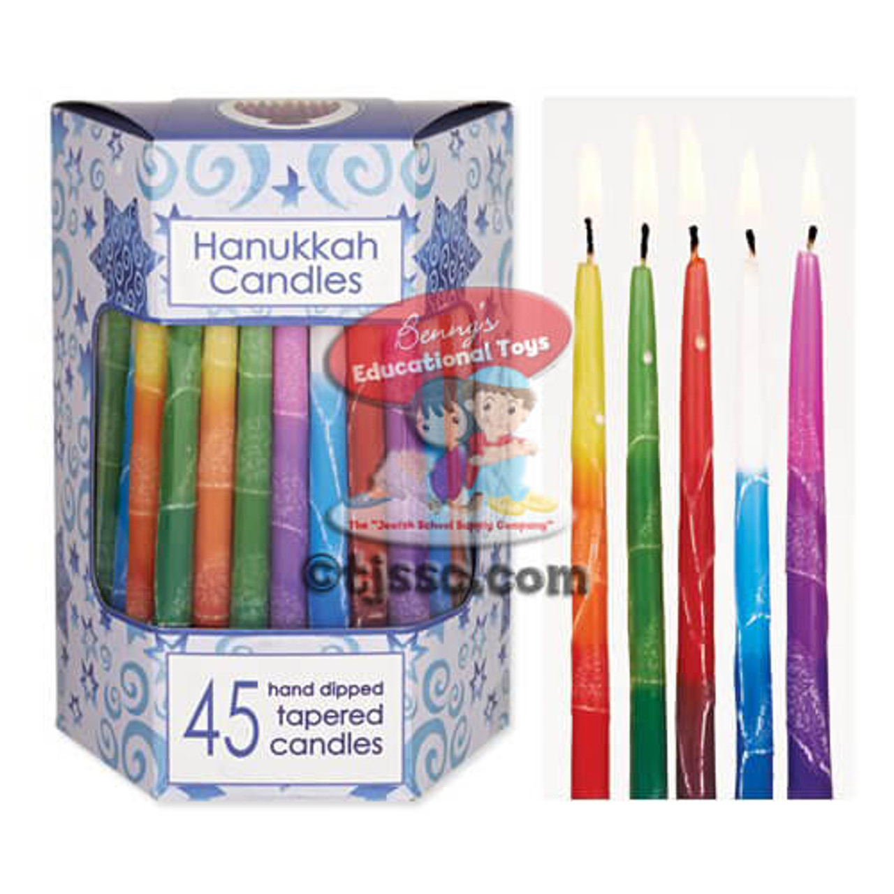 45 Premium Tapered Hand Decorated Multi Tri Color Chanukah Candles