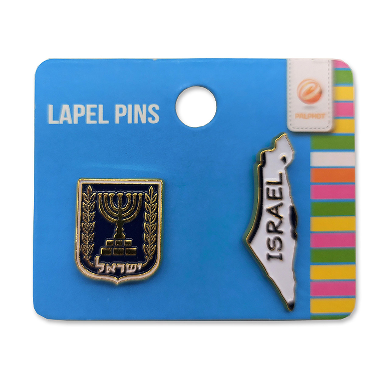 2 Lapel Pin Set "State of Israel Symbol & Israel Map"