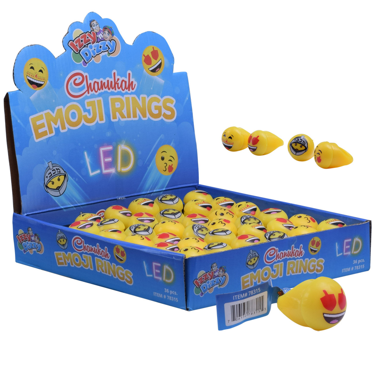 Hanukkah LED Emoji Rings - Box of 36!