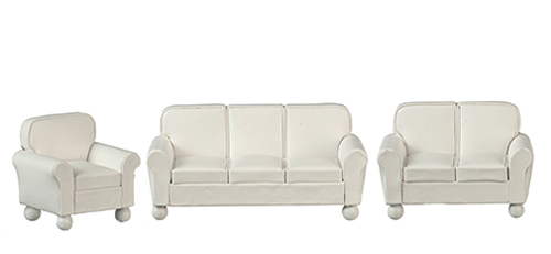 Leather Sofa Set, Cream, 3 Pieces