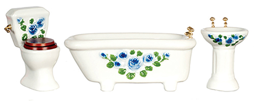 Blue Floral Bathroom Set, 3 pc