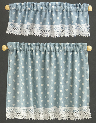 Cottage Curtains, Nursery Hearts, Blue