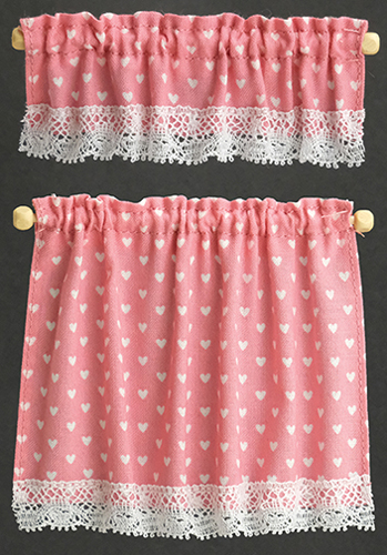 Cottage Curtains, Nursery Hearts, Pink